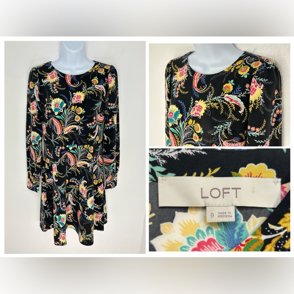LOFT‎ NWT Floral Print Paisley Midi A Line Dress Size 0 Office Cocktail Hippie